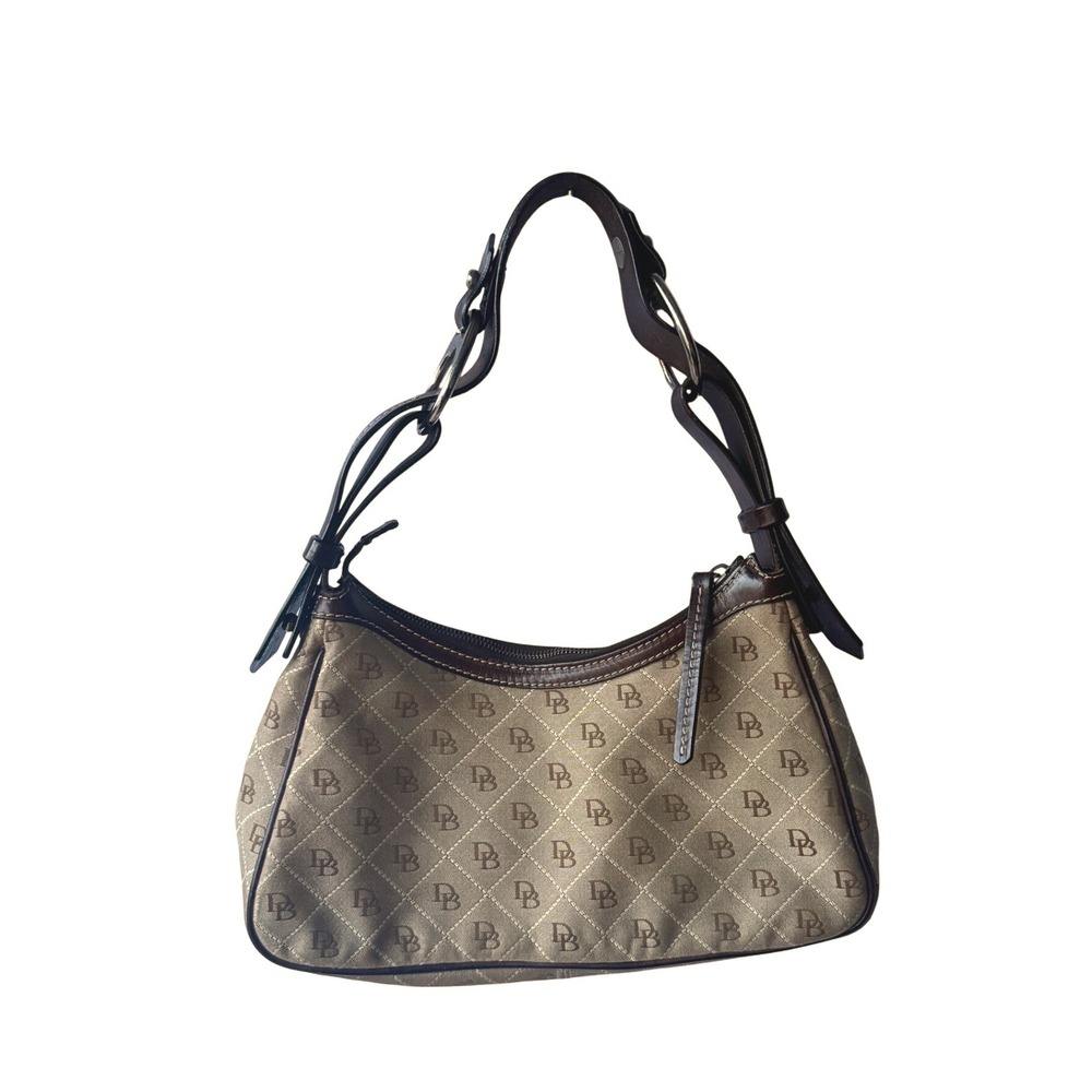 Dooney & Bourke Tan Monogram Hobo with Dark Brown Trim
